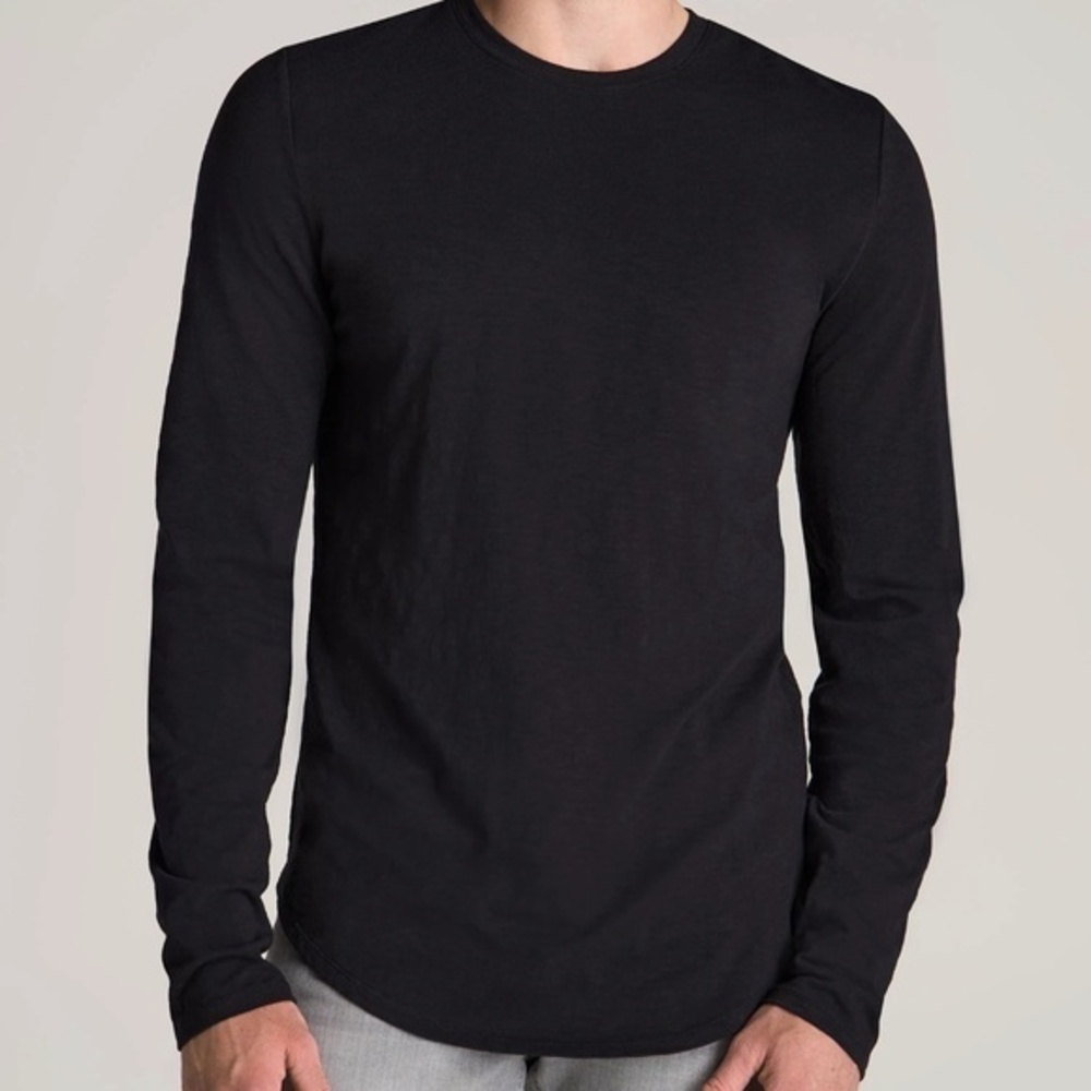 American Tall Mens Long Sleeve Shirt Black Scoop Neck Base Layer Size XL